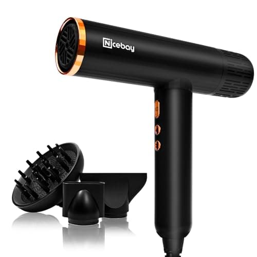 Nicebay Ionic Hair Dryer with Diffuser - 110000RPM High-Speed Drying, 1600W