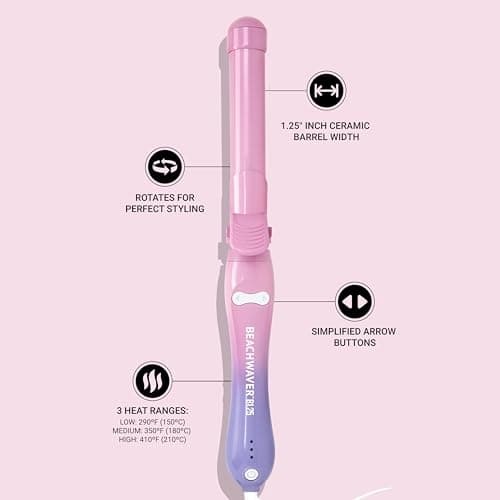 Beachwaver Co. Pink Sunset Curling Iron - Auto-Shut Off, Dual Voltage | 1.25" Ceramic
