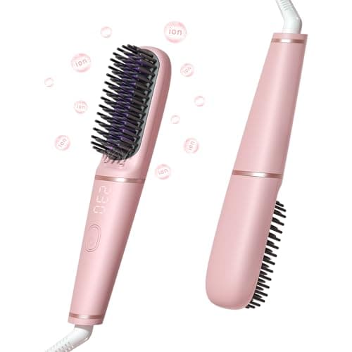 Ionic Hair Straightening Brush - 450 Million Negative Ions, 2 Temp Settings, Safe Auto-Off (Black)