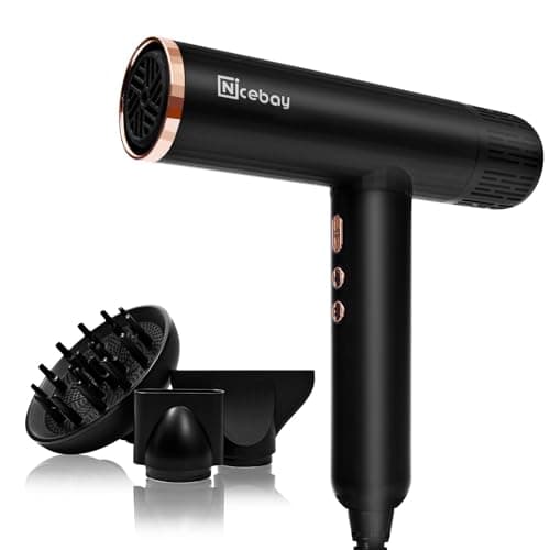 Nicebay Ionic Hair Dryer with Diffuser - 110000RPM High-Speed Drying, 1600W