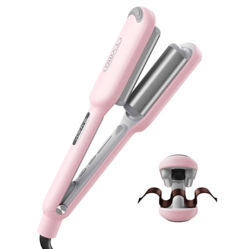 TYMO ROVY 1 Inch Ceramic 3 Barrel Ionic Curling Iron for Beach Waves Pink