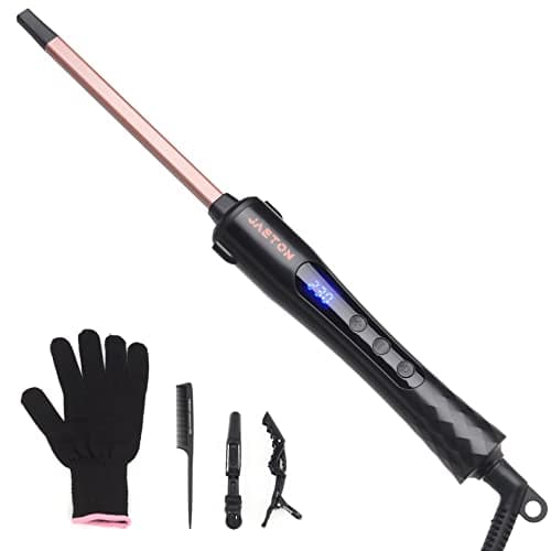 Professional Ceramic 9mm Thin Hair Curling Wand, 3/8 Inch for All Hair Types, Includes Heat Resistant Glove