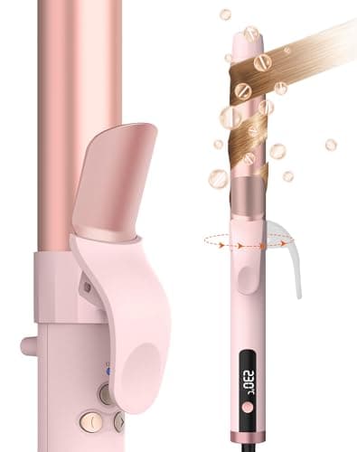1 1/4 Inch Dual Voltage Curling Iron with Self-Rolling Wand for Long Hair (Pink)