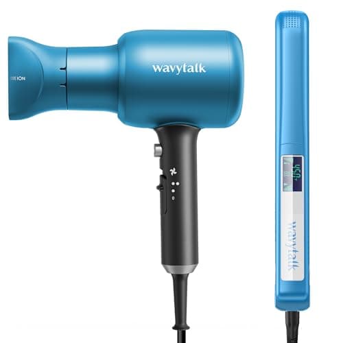 Wavytalk Ionic Hair Dryer with Diffuser (Elemental Blue) + Negative Ion Flat Iron Hair Straightener (Blue)