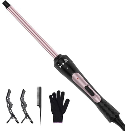 Karrong 3/8 Inch Ceramic Curling Wand, Instant Heat, 2 Temp Settings, Heat Glove Included