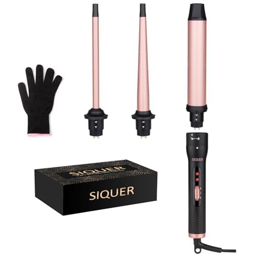 SIQUER 3-in-1 Curling Wand Set - 3 Interchangeable Beach Waves for Women (Rose, Black)