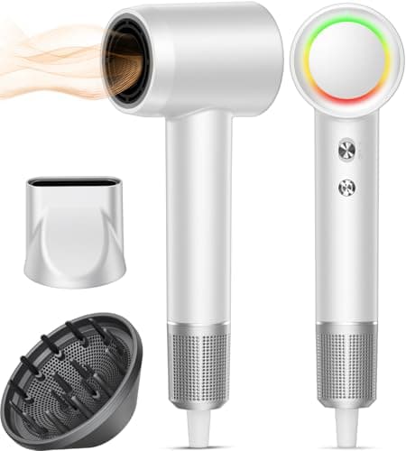 Professional 160k RPM Negative Ionic Hair Dryer, Fast & Quiet with Magnetic Diffuser, Gray