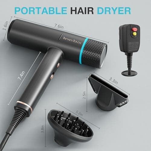 Professional 150K RPM Hair Dryer with Diffuser, 3 Temps/2 Speeds & Negative Ionic, Black
