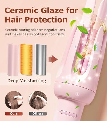 Automatic Hair Curler with 4 Temp & 3 Timer, Anti-Scald, Anti-Tangle, Pink