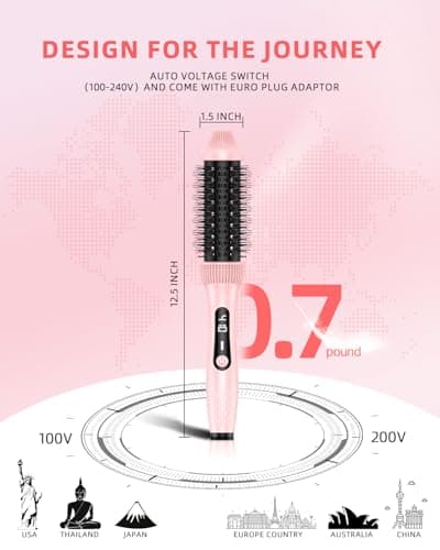 DORISILK 1.5 Inch Dual Voltage Heated Round Brush for Sleek, Shiny Hair - Blowout, Curl & Straighten - Travel-Safe
