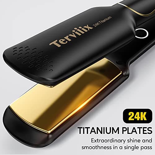 Terviiix Titanium Flat Iron - ARC Non-Snagging, Smooth 1-3/4", Wide Salon-Grade Hair Straightener, Black Hair