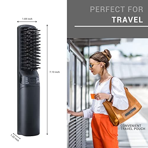 Portable USB Rechargeable 2-in-1 Hair Straightener Brush (Black)
