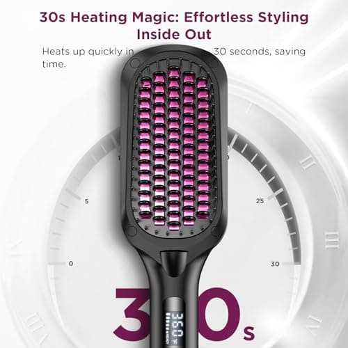 30s Fast Heating Ionic Hair Straightener Brush - Anti-Frizz, Anti-Scald, Auto Temp Lock