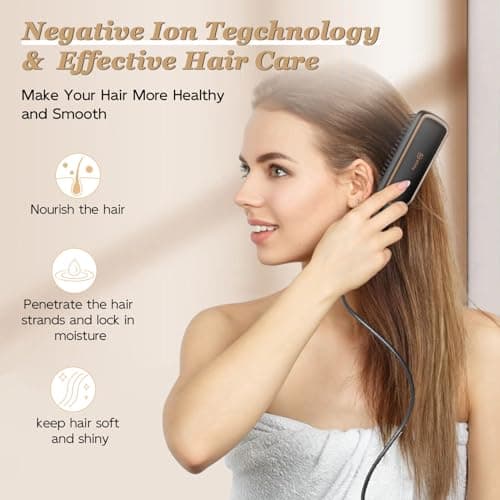Nicebay Rotatable Hair Straightening Brush with LED Display & Auto-Off