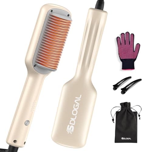 SDLOGAL Hair Straightener Brush, 5 Temperature Settings, Fast Heat, Salon-Style, Dual Voltage Travel Friendly