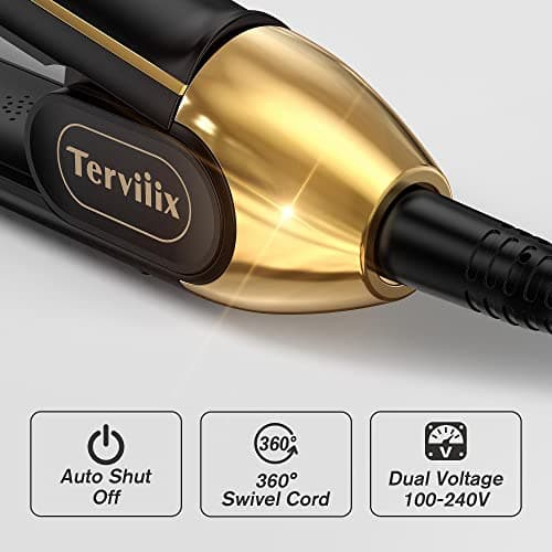 Terviiix Titanium Flat Iron - ARC Non-Snagging, Smooth 1-3/4", Wide Salon-Grade Hair Straightener, Black Hair