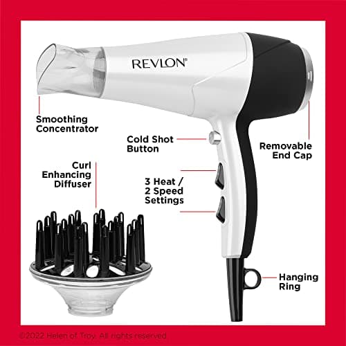 Revlon Volume Booster Hair Dryer | Curl Enhancing Diffuser, Fast Drying, 1875 Watts (White)
