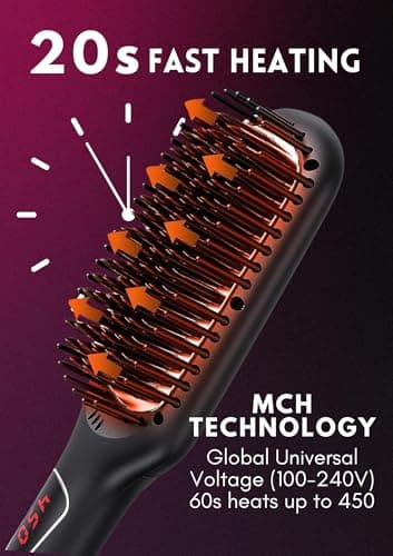 MEGAWISE Pro Ceramic Ionic Hair Straightener with Brush | 20s Fast Heating Tech | Auto-Off Safety | Anti-Scald | Dual Vo