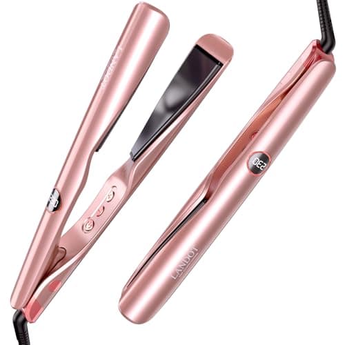 LANDOT 2-in-1 Flat Iron & Curling Iron | 30s Heat-Up, 12 Temp Settings, Ceramic Coating | Salon-Perfect Straight & Curl