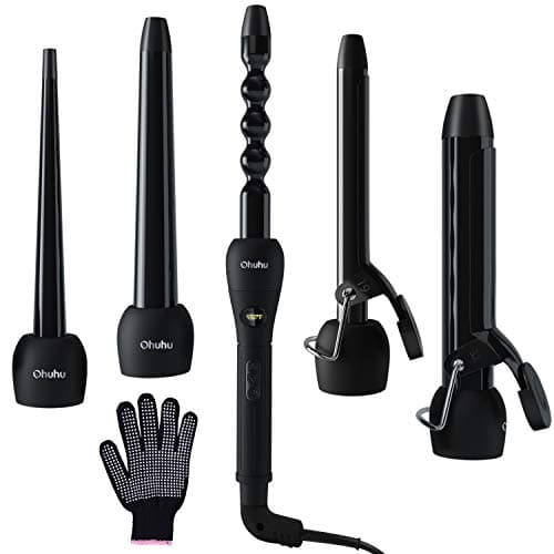 5-in-1 Ohuhu Curling Iron Wand Set LCD Temp. Display Black