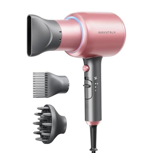 Wavytalk Ionic Hair Dryer, Fast & Quiet Drying with Ceramic Tech, 3 Attachments, Rose Gold