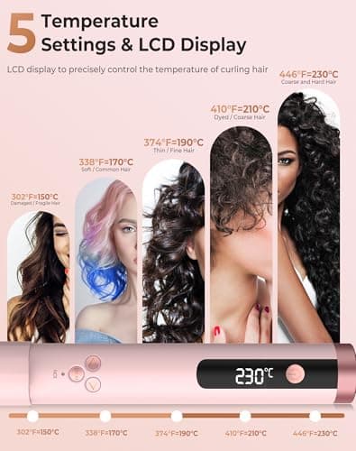 1 1/4 Inch Dual Voltage Curling Iron with Self-Rolling Wand for Long Hair (Pink)
