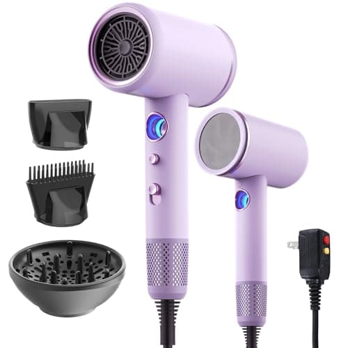 Professional 1875 Watt Ionic Hair Dryer with Diffuser/Nozzle, LED Temp Display (Black)