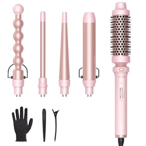 5-in-1 Curling Wand Set for Waves and Curls (Pink)