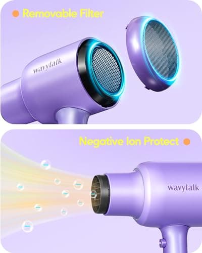 Wavytalk Ionic Hair Blow Dryer with Diffuser (Purple Lavender) + 1 Inch Negative Ion Flat Iron Hair Straightener (Purple)

Refined Title: Wavytalk Ionic Hair Blow Dryer with Diffuser (Purple Lavender) + Negative Ion Hair Straightener (Purple)