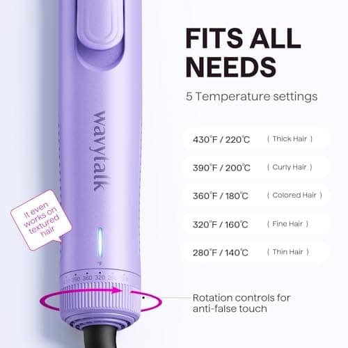 Wavytalk Airflow Styler 360° Cool Air Curling Iron, Anti-Scald, 1 Inch, Reduces Damage, Purple