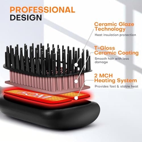 Ceramic Ionic Straightener Comb - Less Frizz & Fast Heating | 2-in-1 Flat Iron Brush | Black