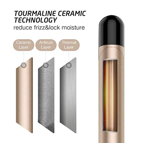 3/4 Inch Ceramic Tourmaline Curl Wand - Professional Hair Curler for Short Hair, Includes Glove, Gold
