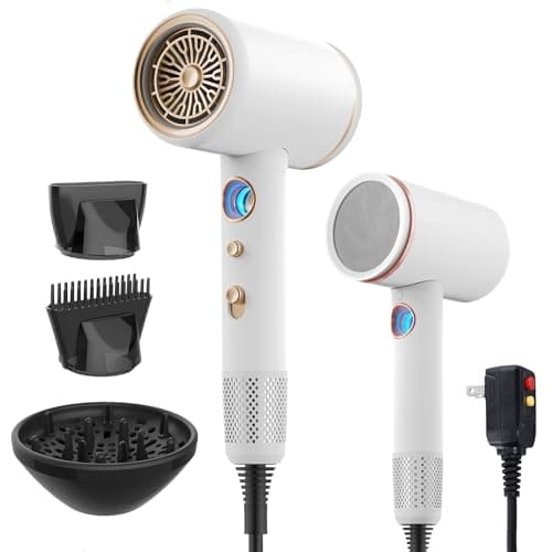 Professional 1875 Watt Ionic Hair Dryer with Diffuser/Nozzle, LED Temp Display (Black)