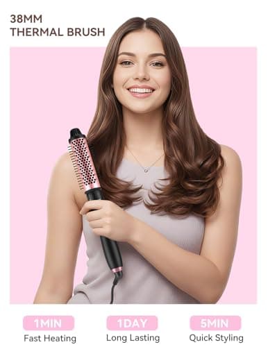 LANDOT 5-in-1 Curling Iron Set: 1.5" Thermal Brush & Ceramic Wands for Lasting Curls