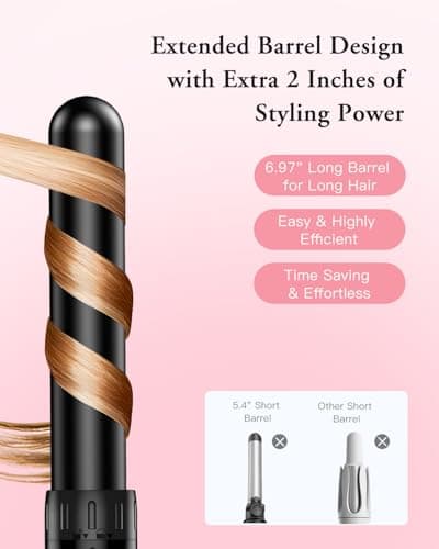 BESTOPE PRO 6-in-1 Long Barrel Curling Wand Set - Ceramic, 0.35"-1.25" Barrels, Black