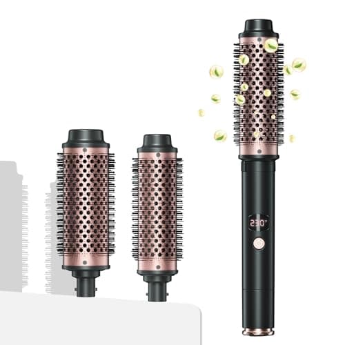 2in1 Negative Ion Thermal Brush - Heated Round Brush for Perfect Blow Out & Curls, 1.5" & 1.75", 5 Temp Settings, Dual V