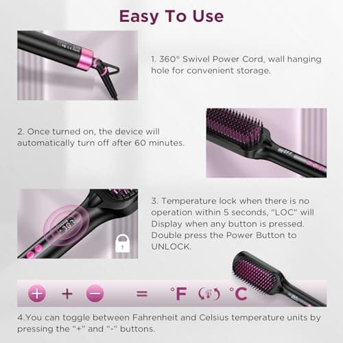 30s Fast Heating Ionic Hair Straightener Brush - Anti-Frizz, Anti-Scald, Auto Temp Lock