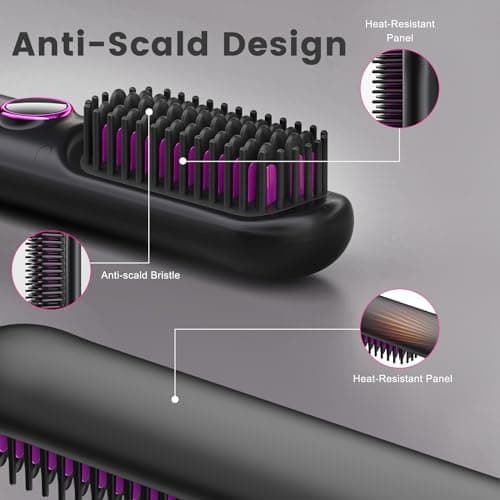 Biupky Cordless Hair Straightener Brush with 50M Negative Ions & LED Display