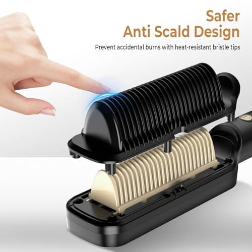 Ceramic Coated Hair Straightener with Brush, 6 Temp Settings 210-400°F Fast Heat Travel Curryeurs