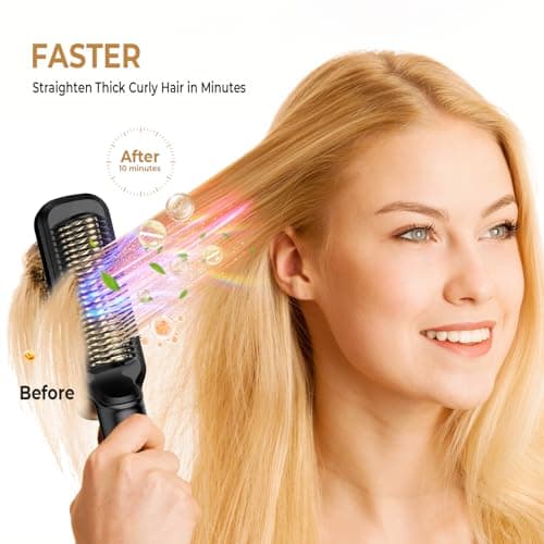 Ceramic Coated Hair Straightener with Brush, 6 Temp Settings 210-400°F Fast Heat Travel Curryeurs