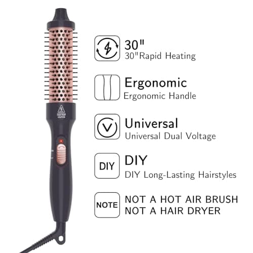 PHOEBE 1.25 Inch Double PTC Ceramic Curling Iron Brush - Black