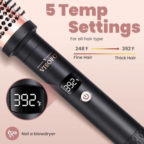 Visofo Rose-Gold Wavy Thermal Brush, 1.5" Heated Curling Iron, Fast Heating, Voluminous Curls