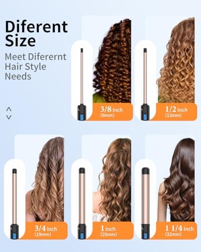 Dual Voltage 3/4 Inch Curling Iron for Short & Long Hair with Adjustable Temp & Tourmaline Ceramic