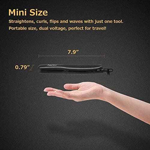 Black Mini Flat Iron, 0.7 Inch Ceramic Straightener for Short Hair, Dual Voltage