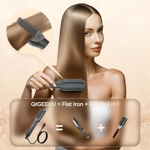 Gundown Gunmetal Gray 2-in-1 Flat Iron & Comb, 30s Heat, 5 Temp Settings
