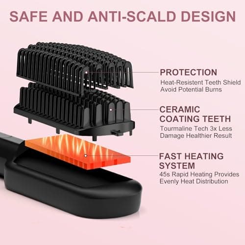 Siquer Ionic Hair Straightener Brush, 13 Temperatures LCD, Fast Heat, Auto-Off, Ceramic, Black