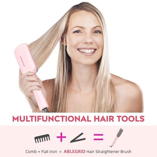 ABLEGRID Portable Hair Straightener Brush with 5 Temps and Anti Scald Support