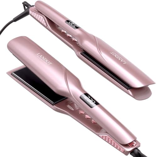 LANDOT 2-in-1 Flat Iron & Curling Iron | 30s Heat-Up, 12 Temp Settings, Ceramic Coating | Salon-Perfect Straight & Curl