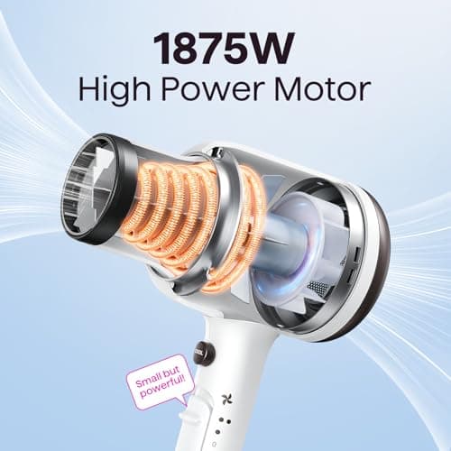 WavyTalk 1875 Watt Ceramic Dryer with Diffuser and Concentrator, Fast & Quiet, Matte White