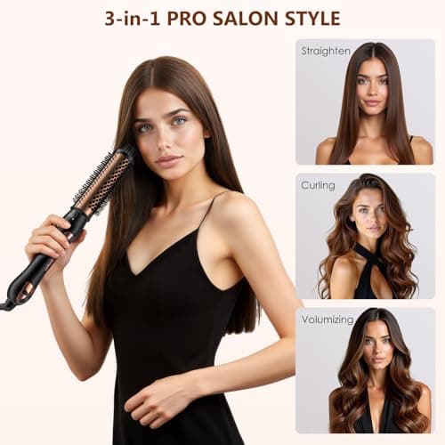 Rose Gold 1.5 Inch Detachable Ion Ceramic Thermal Hair Brush for Straightening & Curling